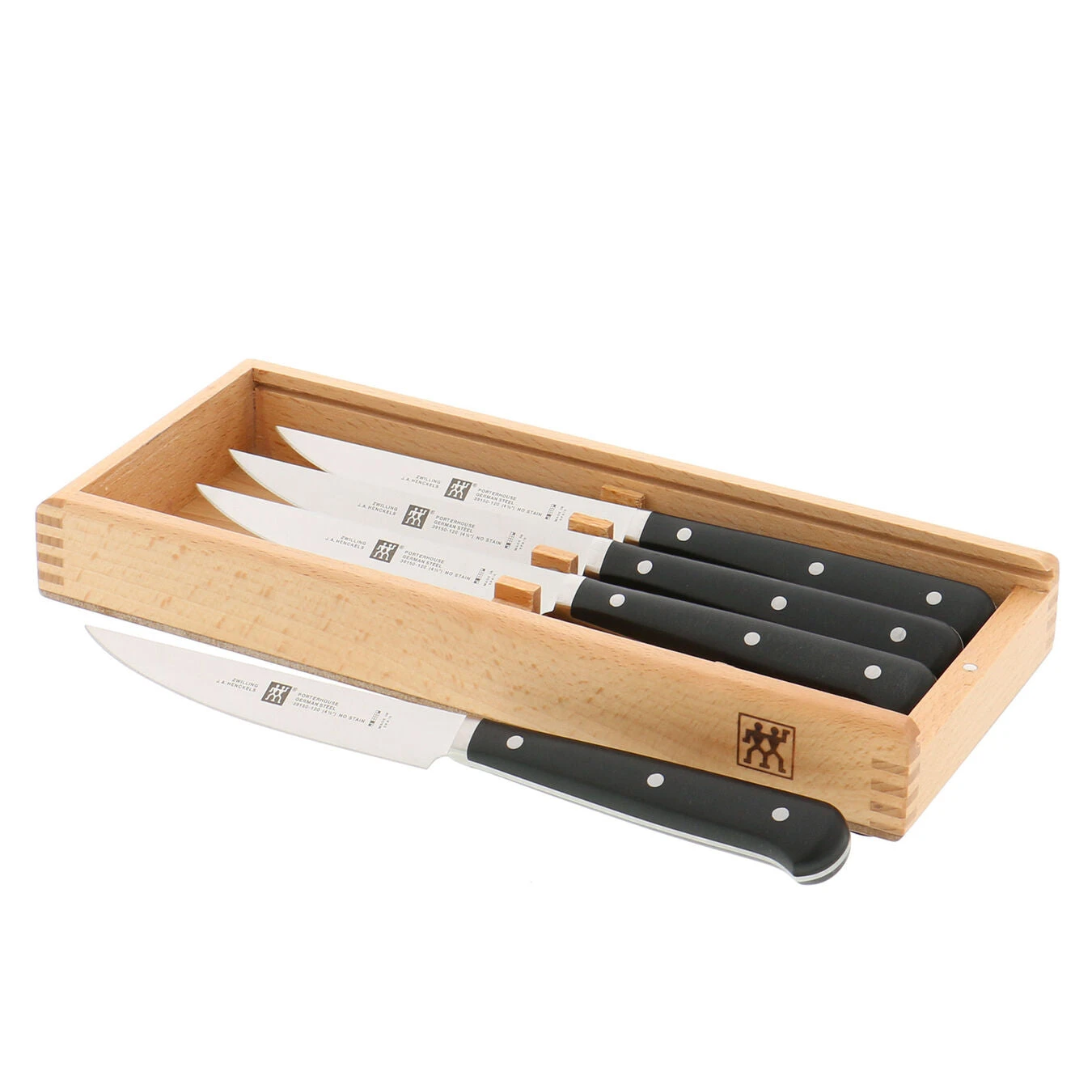 Zwilling 4-Piece Porterhouse Steak Knife Set W/ Beechwood Box 1 Zwilling 4-Piece Porterhouse Steak Knife Set W/ Beechwood Box