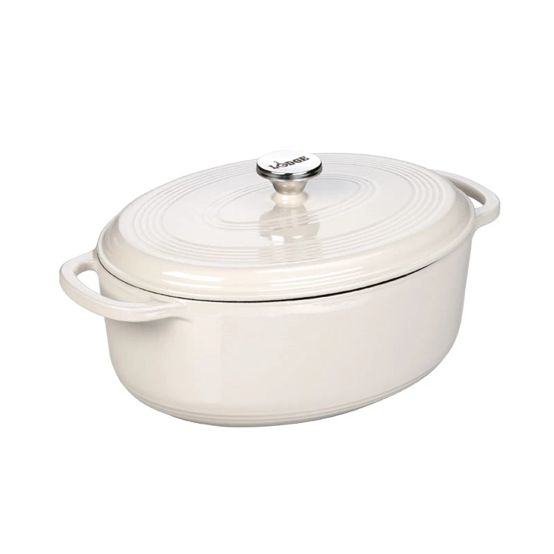 Lodge 7 Quart Enameled Oval Dutch Oven, Oyster White 1 Lodge 7 Quart Enameled Oval Dutch Oven, Oyster White