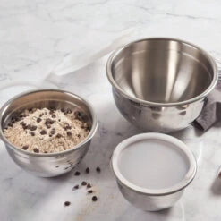 Le Creuset Stainless Steel Mixing Bowls With Lids, Set Of 3 -Zwiling Grill Shop SSB1004S3 g1